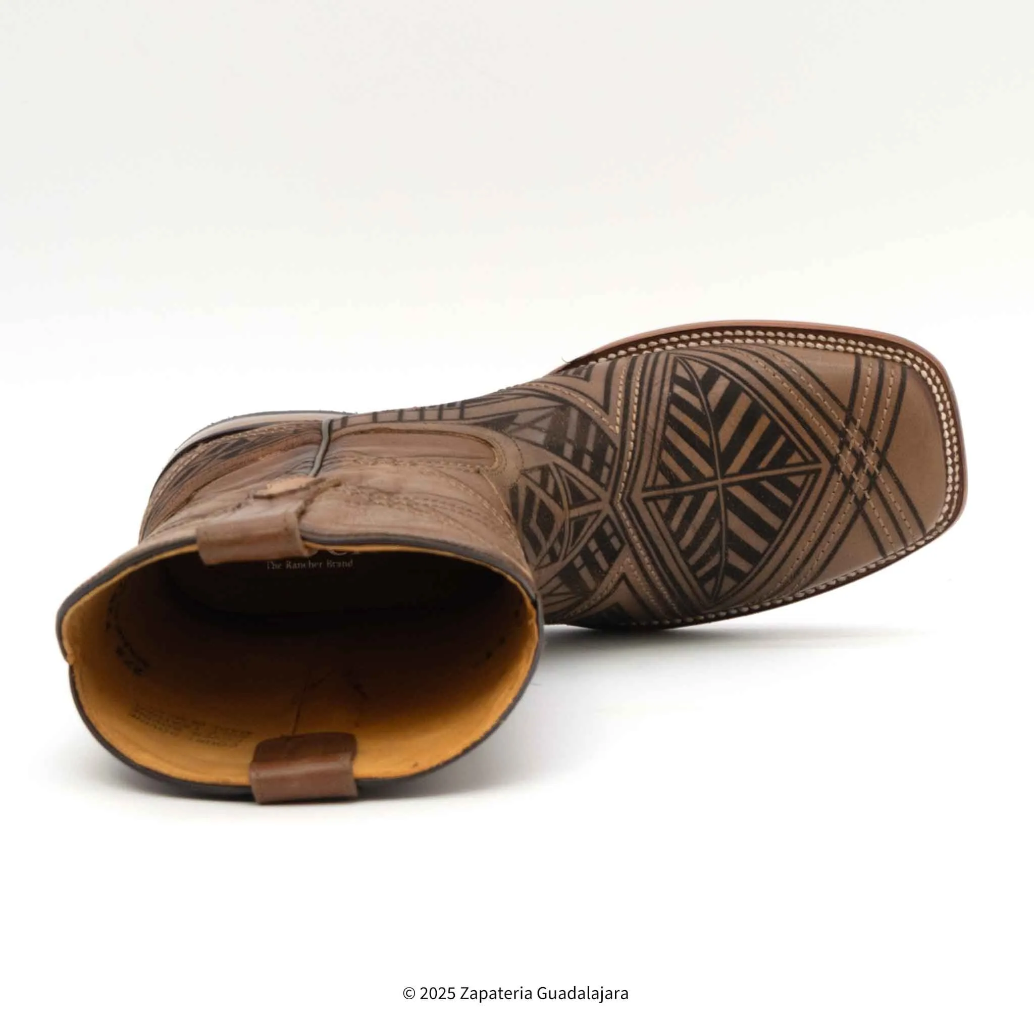 MEN'S WIDE SQUARE TOE LASER ENGRAVED HONEY LEATHER BOOT - H52R2651