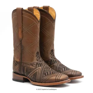 MEN'S WIDE SQUARE TOE LASER ENGRAVED HONEY LEATHER BOOT - H52R2651