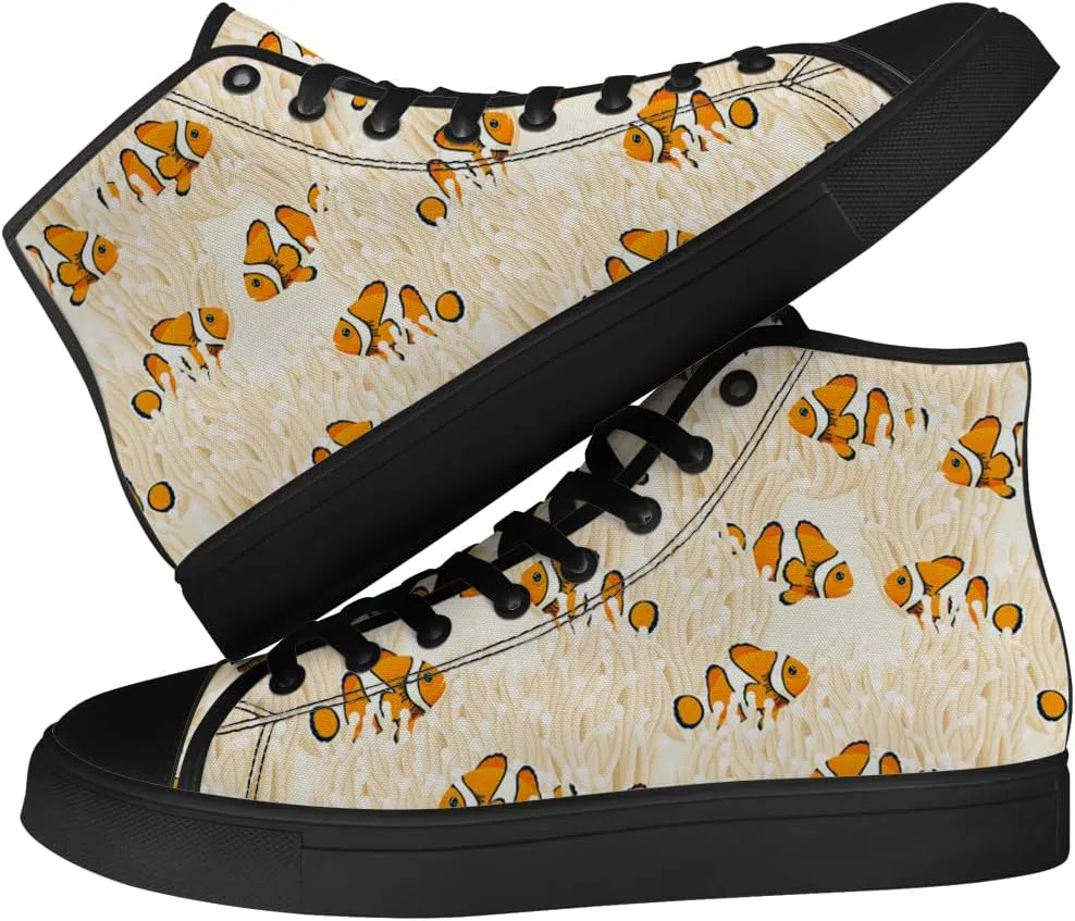 Men's Women's Clownfish Shoes Tropical Fish High Top Canvas Sneakers Lace Up Casual Walking Shoes