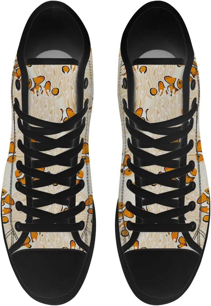 Men's Women's Clownfish Shoes Tropical Fish High Top Canvas Sneakers Lace Up Casual Walking Shoes