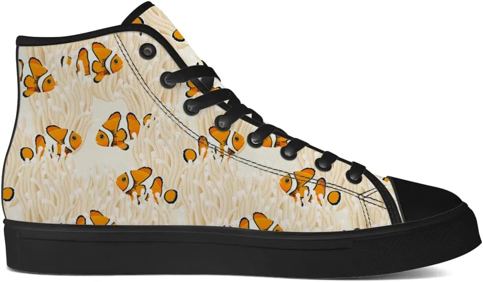 Men's Women's Clownfish Shoes Tropical Fish High Top Canvas Sneakers Lace Up Casual Walking Shoes