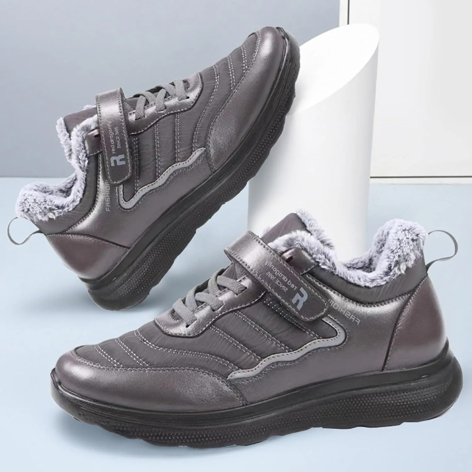 Men's Work Boots Composite Toe Hiking Sneakers Shoes with Fur Lined Womens Safety Shoes Non Slip Waterproof Outdoor Shoes Lightweight Anti Slip Hike Grounded Footwear