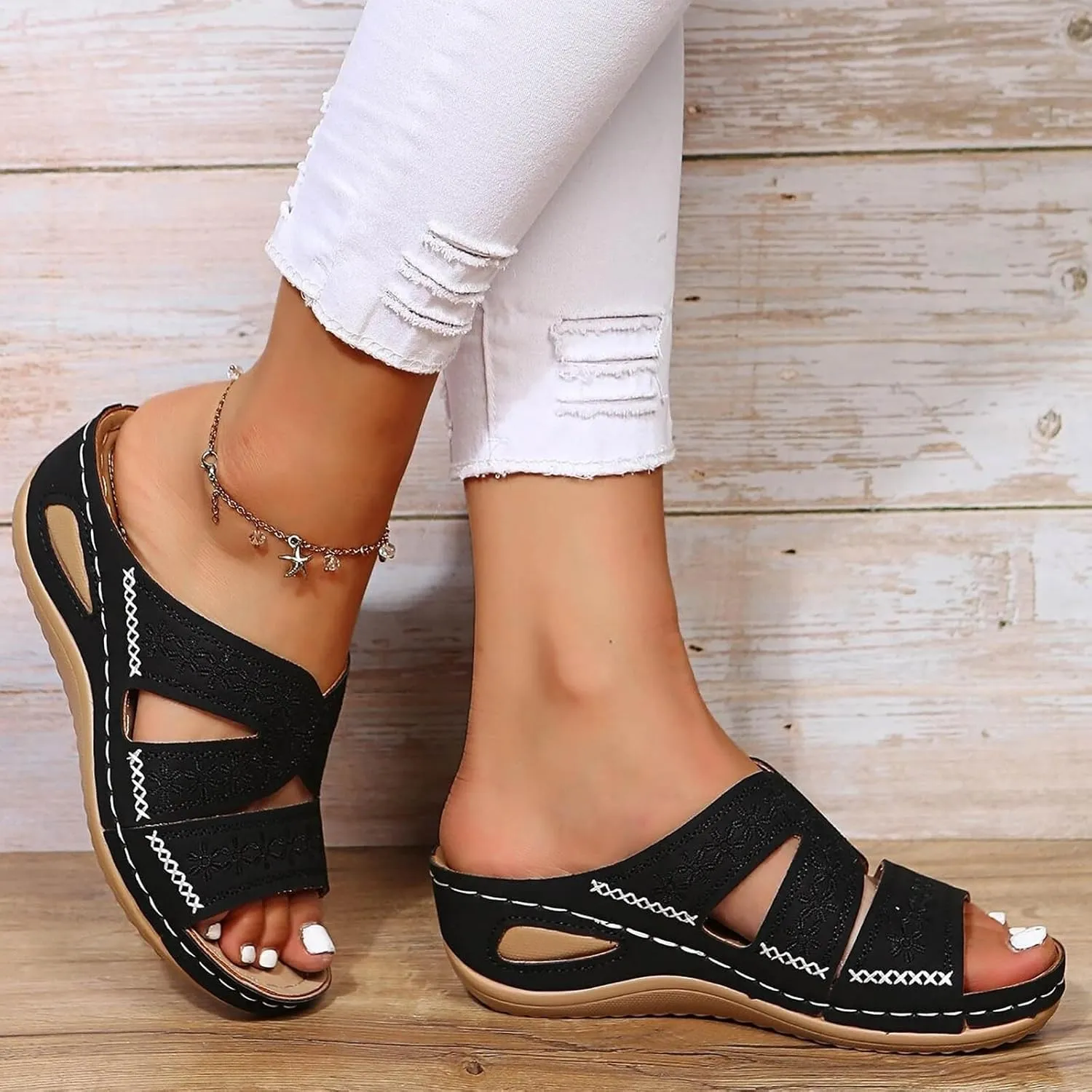 Orthopedic Wedge Sandals for Women Dressy Summer 2025 Comfortable Open Toe Platform Sandals Flat Hollow Out Casual Boho Slip on Beach Sandals Dress Outdoor Shoes Sandalias OrtopDicas Para Mujer