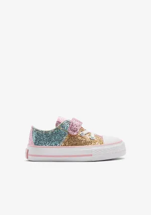Patchwork Glitter Straps Low Sneakers