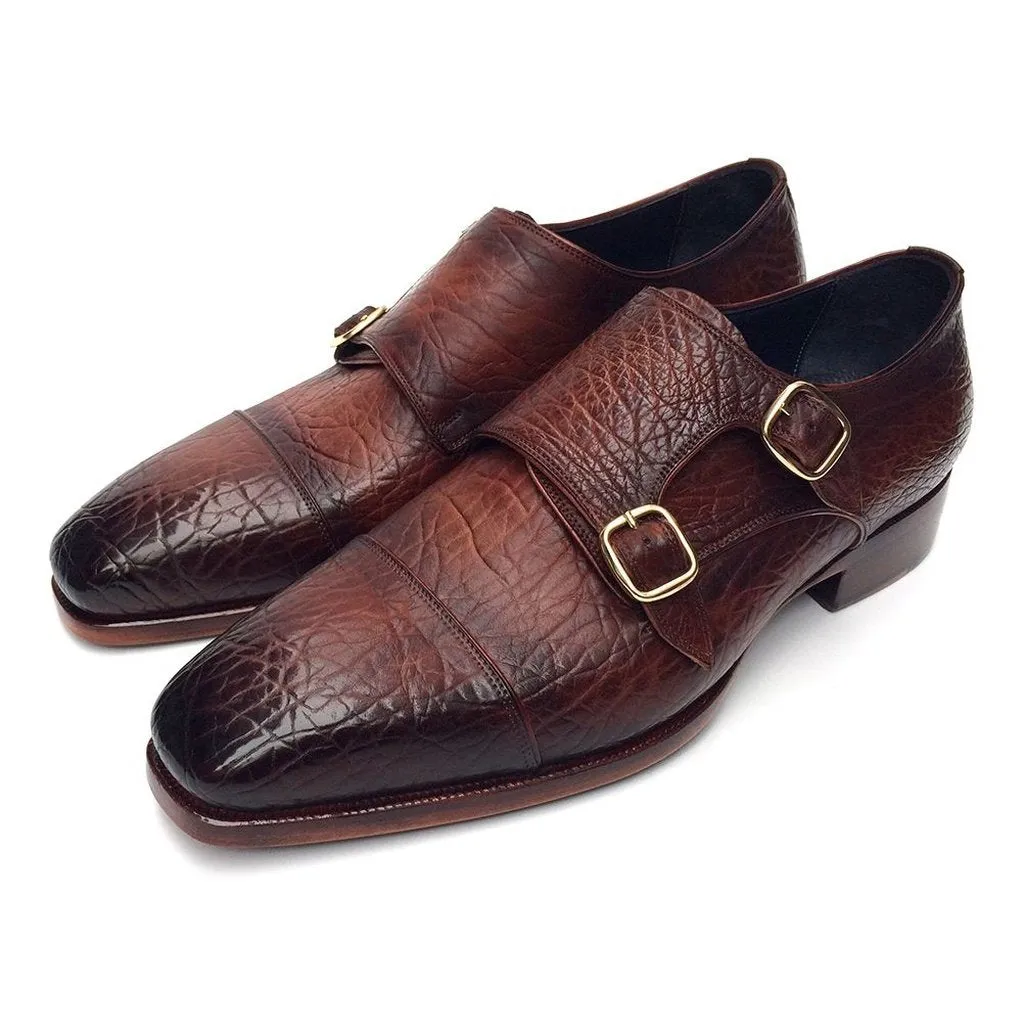 Paul Parkman Double Monkstraps Brown Leather Upper & Leather Sole (ID#BG12-BRW)