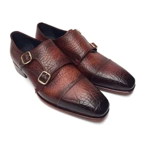 Paul Parkman Double Monkstraps Brown Leather Upper & Leather Sole (ID#BG12-BRW)