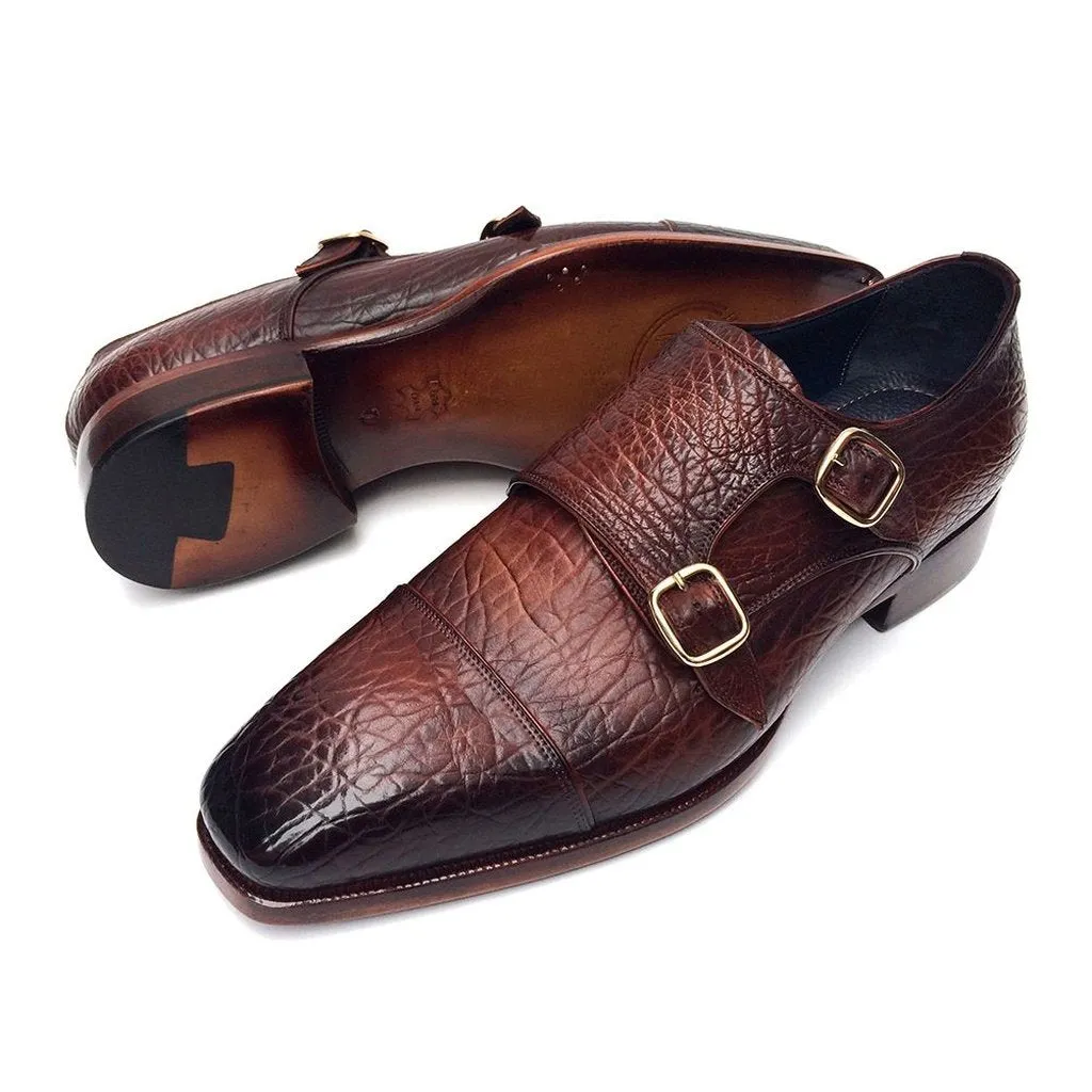 Paul Parkman Double Monkstraps Brown Leather Upper & Leather Sole (ID#BG12-BRW)