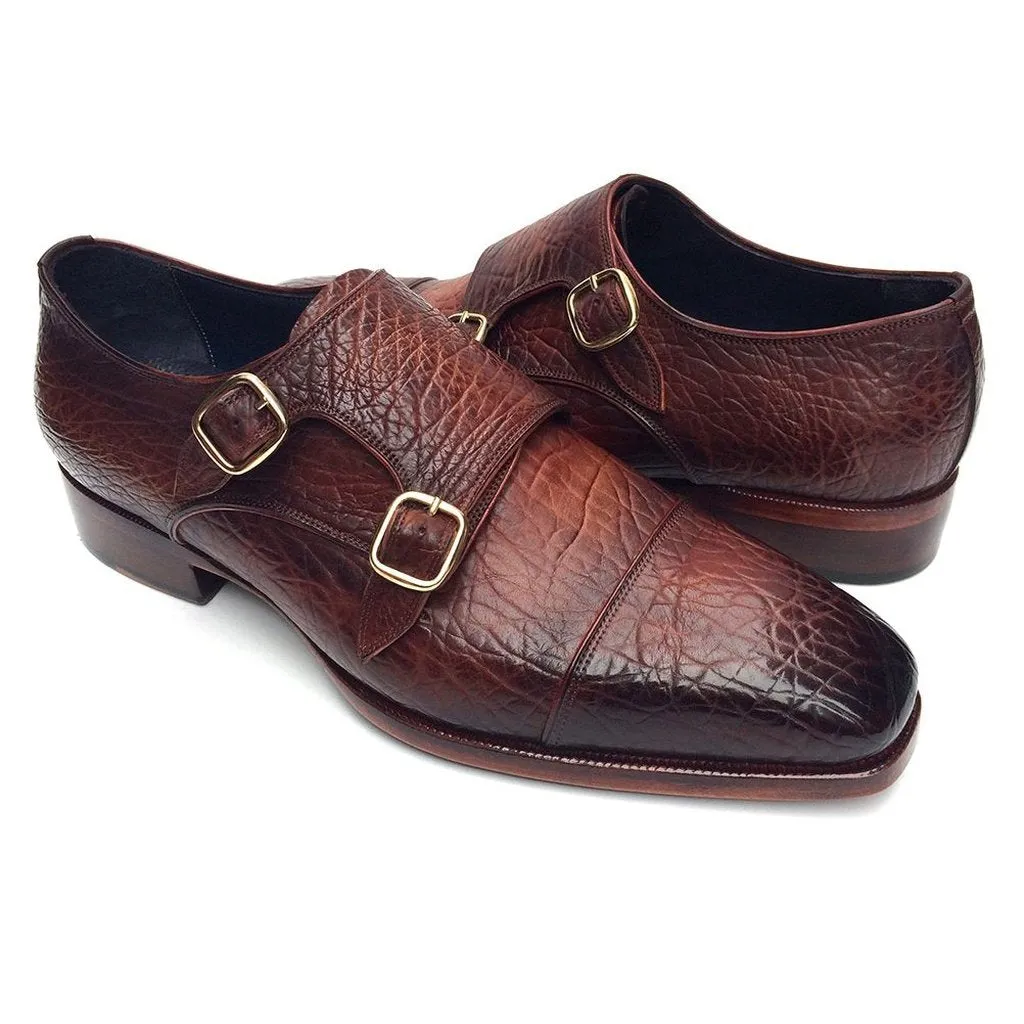 Paul Parkman Double Monkstraps Brown Leather Upper & Leather Sole (ID#BG12-BRW)