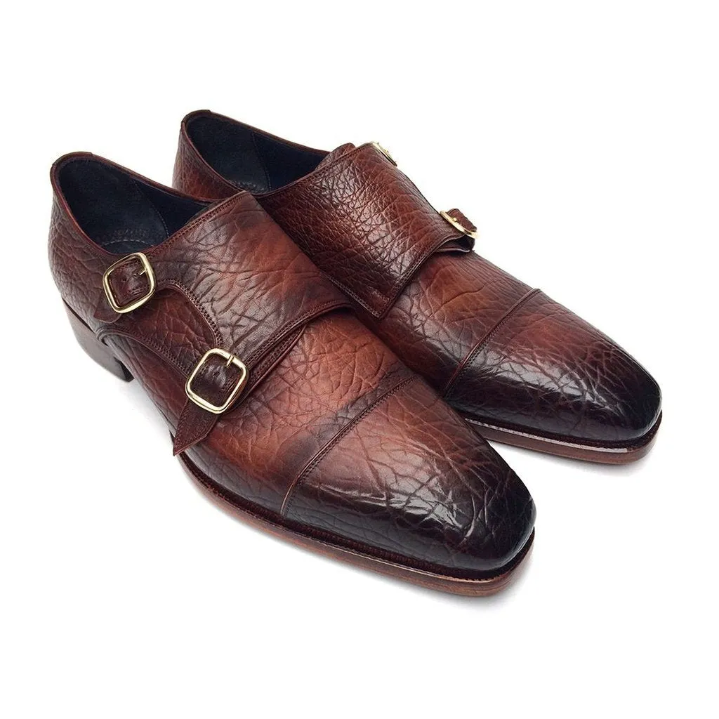 Paul Parkman Double Monkstraps Brown Leather Upper & Leather Sole (ID#BG12-BRW)