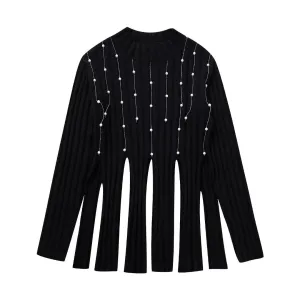 Pearl Decorated Tassel Sweater