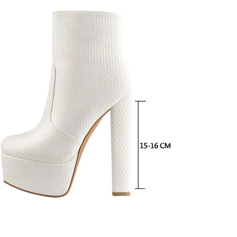 Round Toe Thick Round High Heel Platform Ankle Boots
