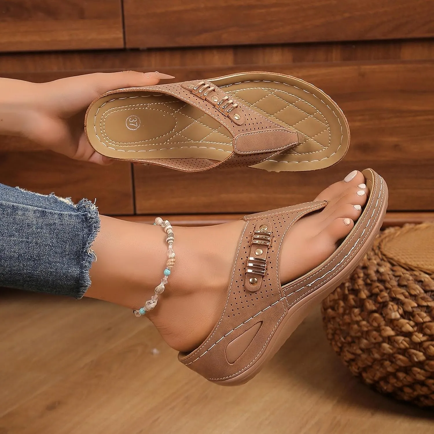 Sandals for Women 2025 Womens Casual Slip on Comfy Wedge Platform Slippers with Arch Support Soft Summer Beach Shoes