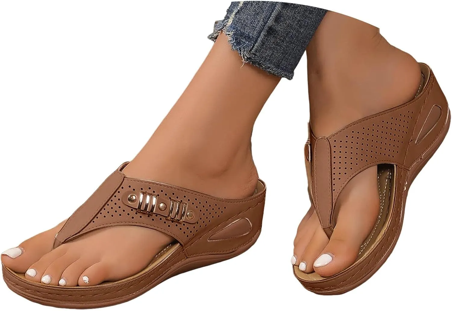Sandals for Women 2025 Womens Casual Slip on Comfy Wedge Platform Slippers with Arch Support Soft Summer Beach Shoes