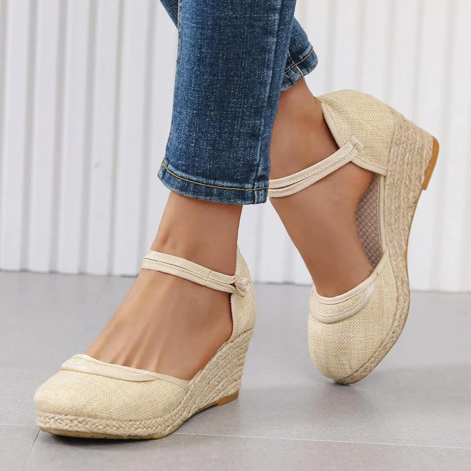 Sandals for Women Dressy Summer Closed Toe Espadrilles Platform Low Heel Sandals Dressy Casual Shoes Office Work Comfortable Breathable Slip On Shoes Beach Vacation Ankle Strap Wedges Roman Style