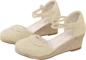 Sandals for Women Dressy Summer Closed Toe Espadrilles Platform Low Heel Sandals Dressy Casual Shoes Office Work Comfortable Breathable Slip On Shoes Beach Vacation Ankle Strap Wedges Roman Style