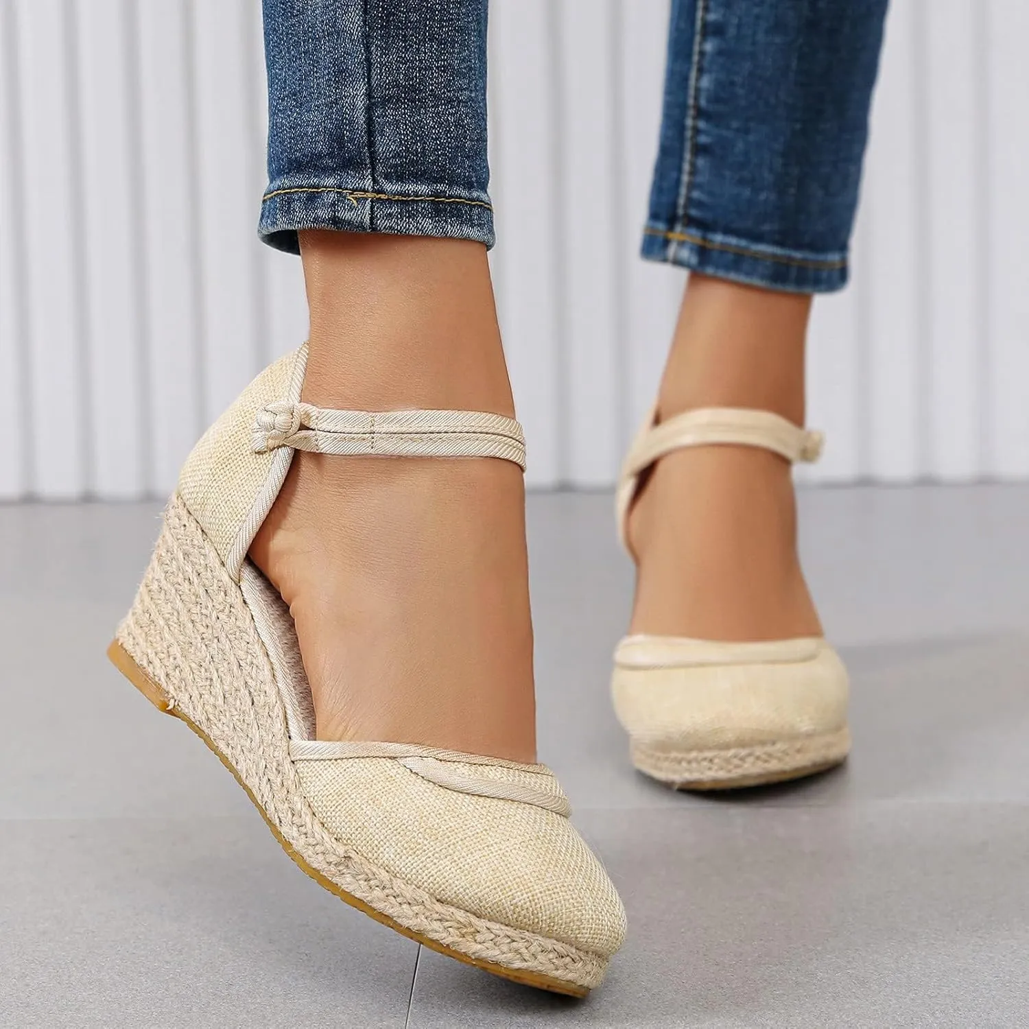 Sandals for Women Dressy Summer Closed Toe Espadrilles Platform Low Heel Sandals Dressy Casual Shoes Office Work Comfortable Breathable Slip On Shoes Beach Vacation Ankle Strap Wedges Roman Style
