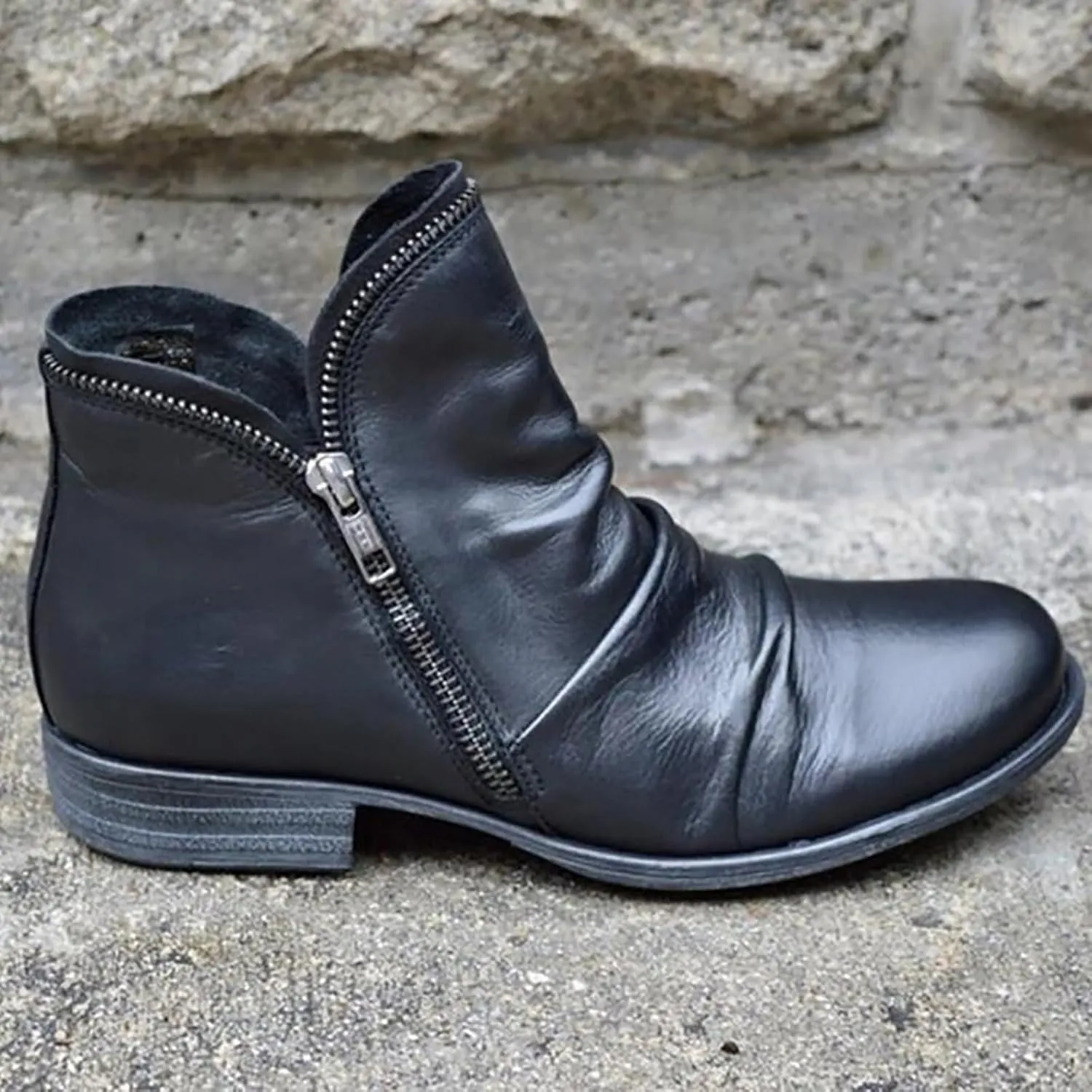 SBGMoSJ Black Ankle Boots for Women Low Heel Memory Foam Women's Ankle Boots with Heel Black Ankle Boots for Women Size 9 Women Booties Low Heel Women's Ankle Boots & Booties Navy
