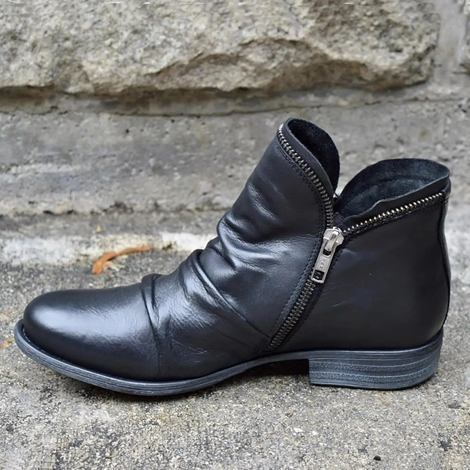 SBGMoSJ Black Ankle Boots for Women Low Heel Memory Foam Women's Ankle Boots with Heel Black Ankle Boots for Women Size 9 Women Booties Low Heel Women's Ankle Boots & Booties Navy