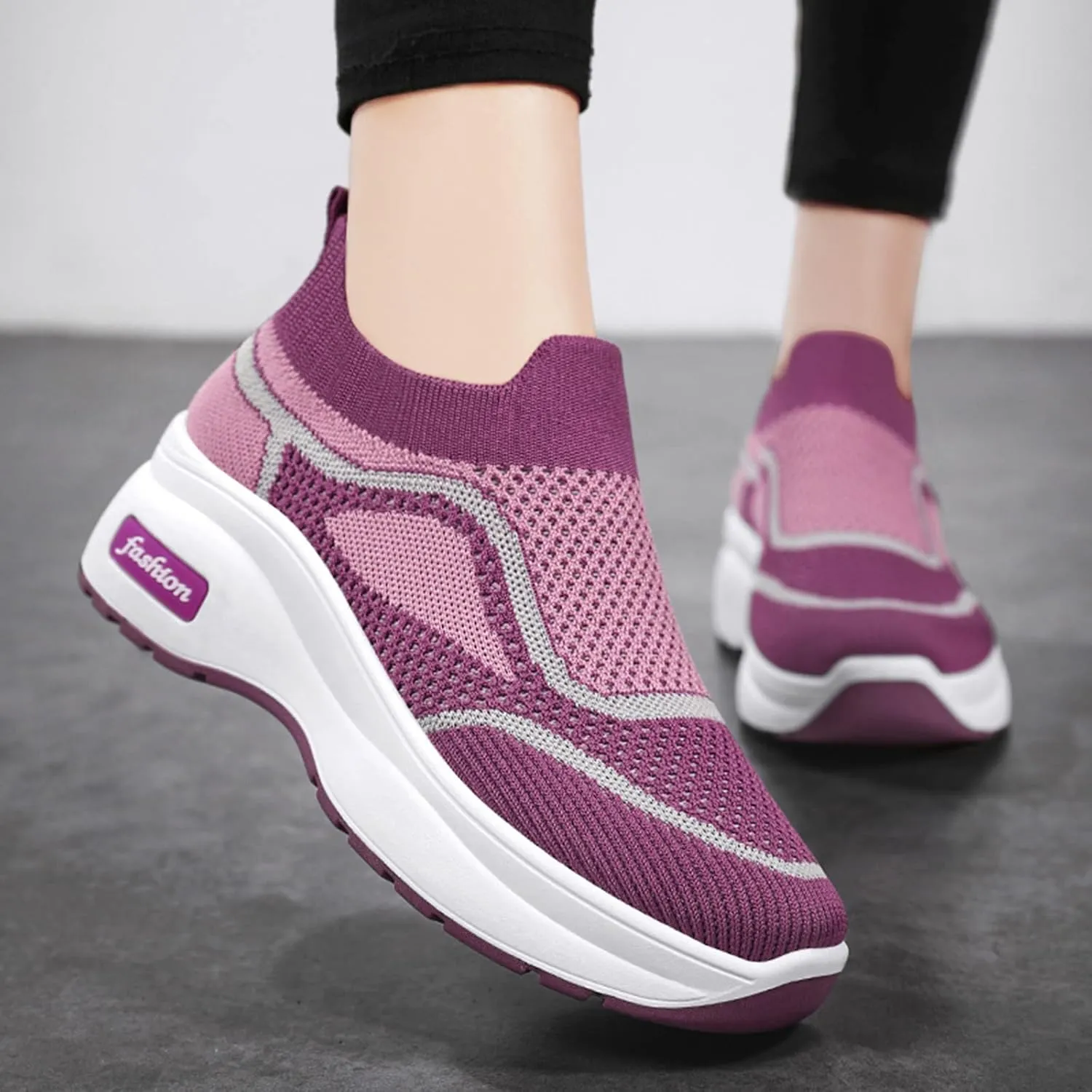 SBGMoSJ Chunky Sneakers for Women Platform Womens Tennis Shoes Size 9 White Womens Shoes Casual Fall Wedge Heel Black Sparkly Sneakers for Women Dressy Zapatos para Embarazadas Comodos
