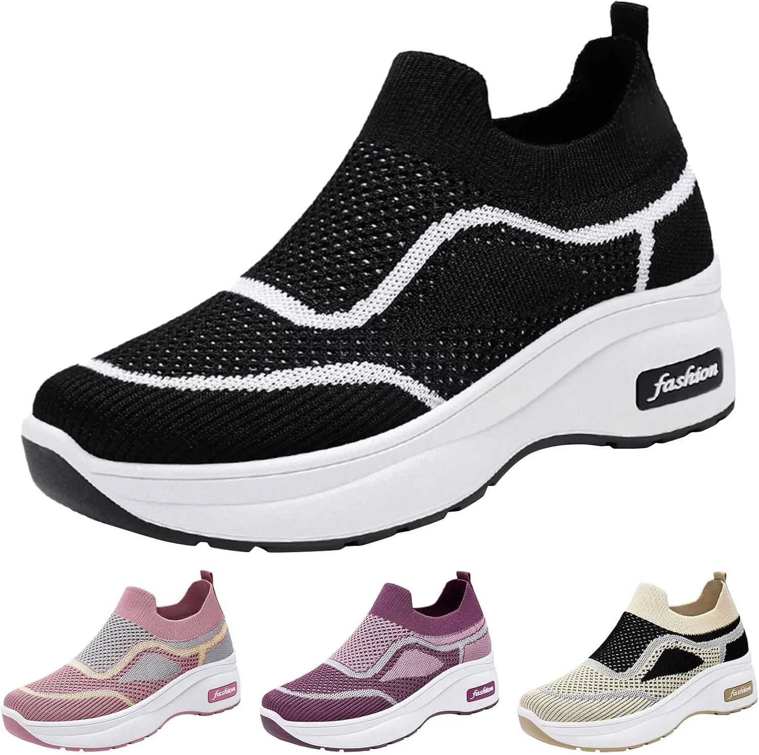 SBGMoSJ Chunky Sneakers for Women Platform Womens Tennis Shoes Size 9 White Womens Shoes Casual Fall Wedge Heel Black Sparkly Sneakers for Women Dressy Zapatos para Embarazadas Comodos