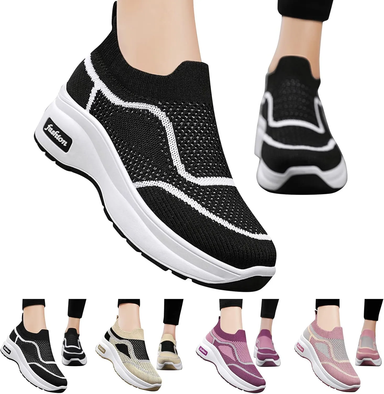 SBGMoSJ Chunky Sneakers for Women Platform Womens Tennis Shoes Size 9 White Womens Shoes Casual Fall Wedge Heel Black Sparkly Sneakers for Women Dressy Zapatos para Embarazadas Comodos
