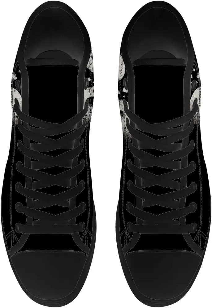 Skull Shoes for Men Women Gothic Skull High Top Canvas Sneakers Lace Up Casual Walking Shoes Gifts for Mama Papa