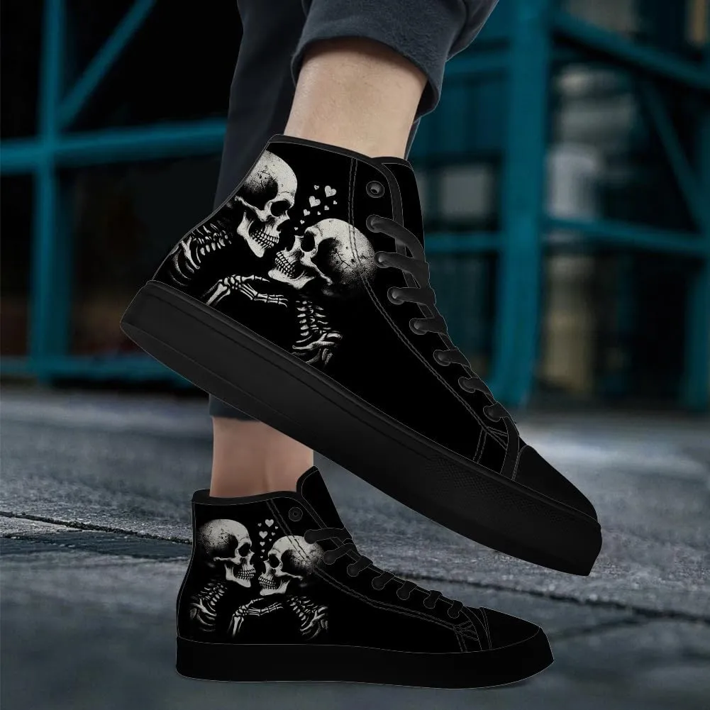 Skull Shoes for Men Women Gothic Skull High Top Canvas Sneakers Lace Up Casual Walking Shoes Gifts for Mama Papa