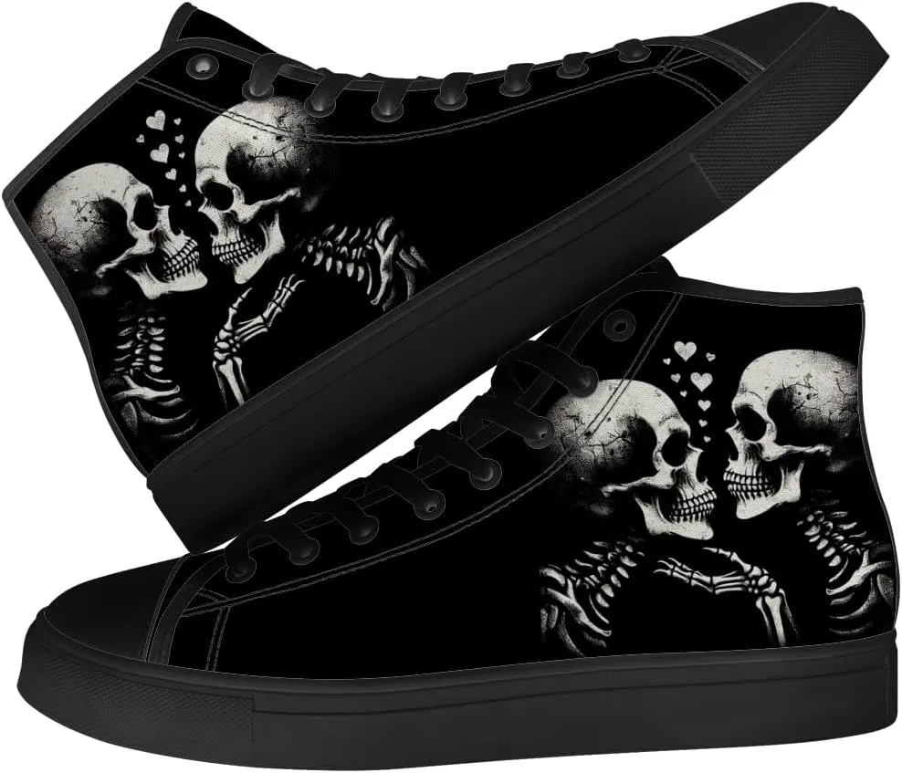 Skull Shoes for Men Women Gothic Skull High Top Canvas Sneakers Lace Up Casual Walking Shoes Gifts for Mama Papa