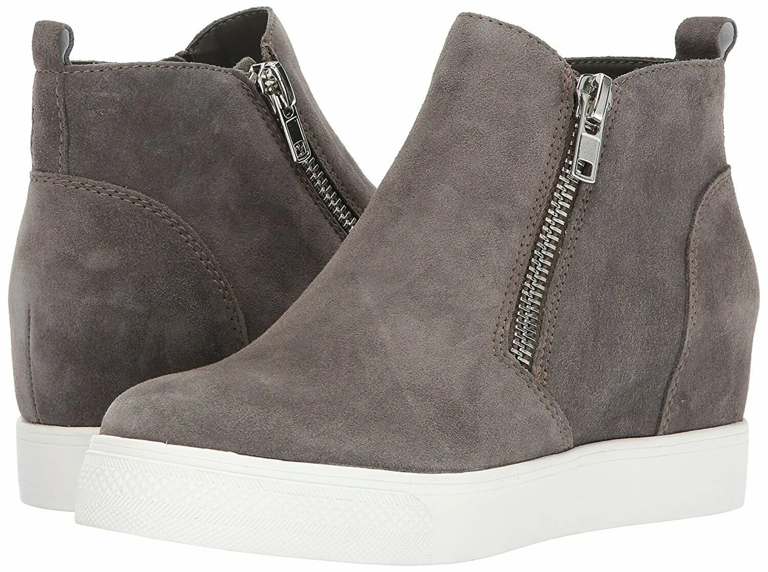 Steve Madden Wedgie Grey Suede Fashion Double Side Zipper Soft Wedge Sneakers