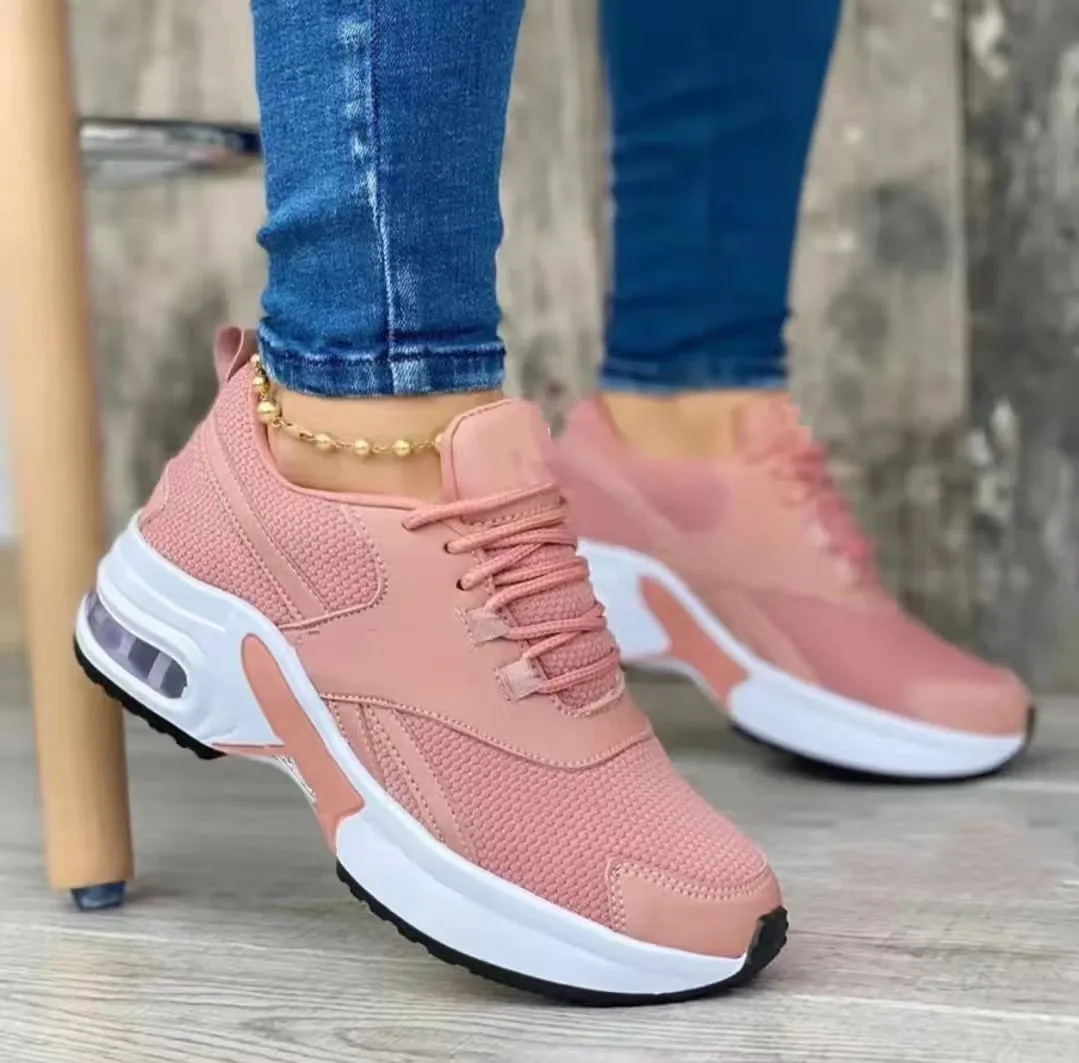 Summer mesh breathable low cut chunky platform lace-up sneakers for women