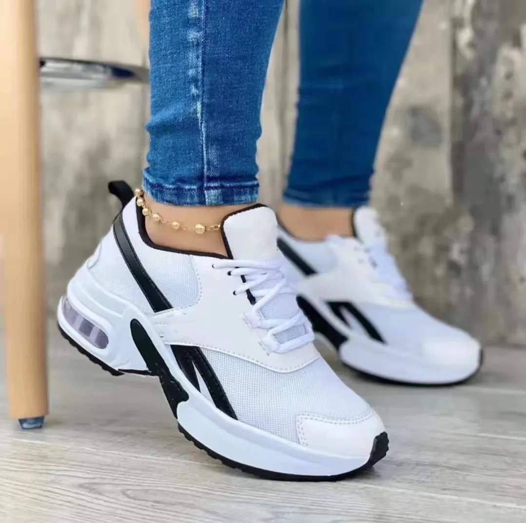 Summer mesh breathable low cut chunky platform lace-up sneakers for women