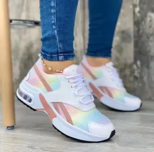 Summer mesh breathable low cut chunky platform lace-up sneakers for women