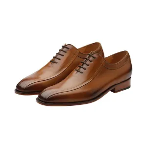 Tan Square Toe Symmetric Oxfords