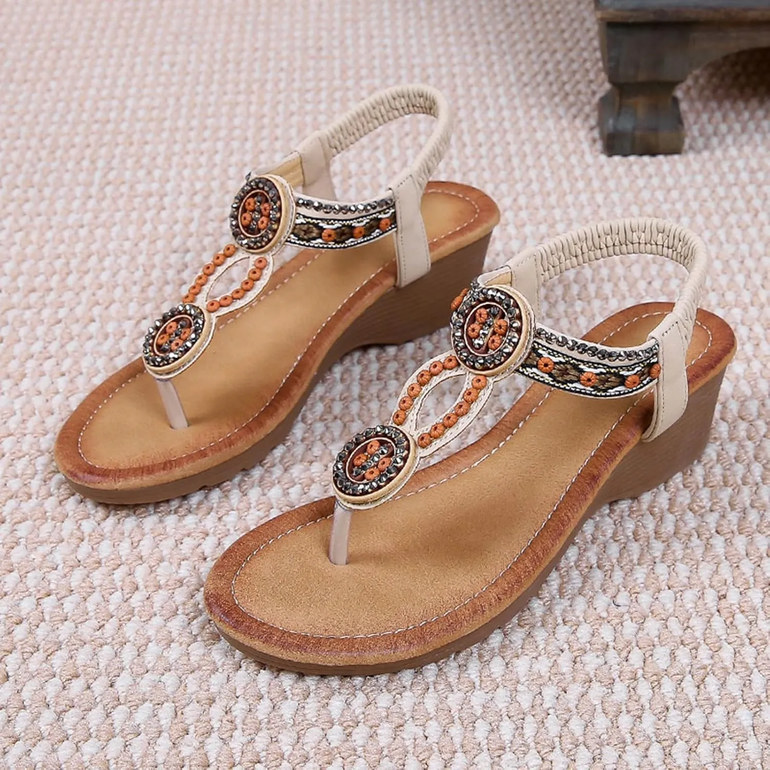 Wedge Sandals for Women Dressy Comfortable Platform Wedges Open Toe Ankle Strap Bohemian Sandals Slip On Boho Sandal Summer Orthopedic Sandal with Arch Support Dress Shoe for Work Party Wedding