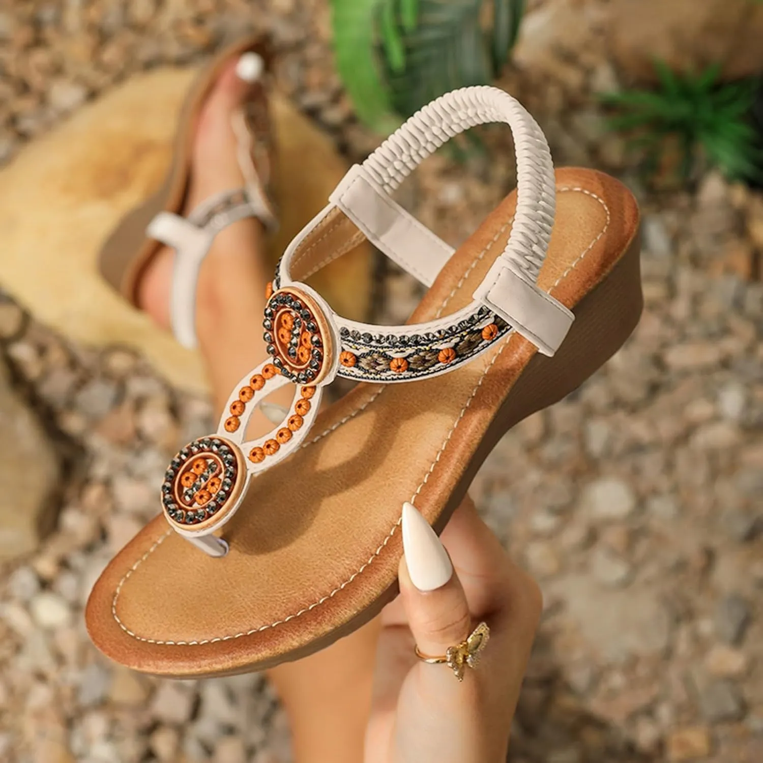 Wedge Sandals for Women Dressy Comfortable Platform Wedges Open Toe Ankle Strap Bohemian Sandals Slip On Boho Sandal Summer Orthopedic Sandal with Arch Support Dress Shoe for Work Party Wedding