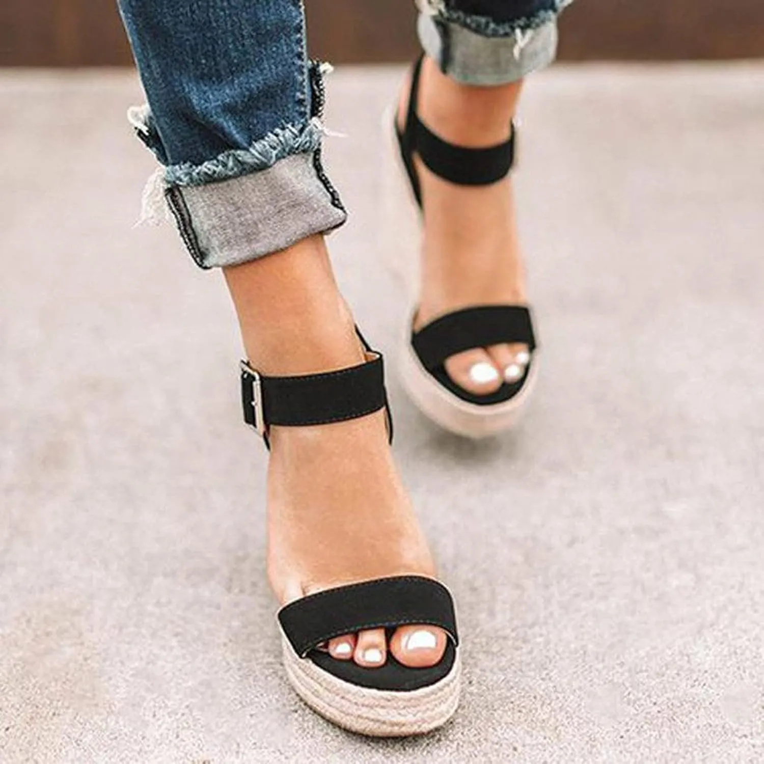 Wedge Sandals for Women Women's Arch Support Sandals Women Open Toe Flatform Fashion Black Dressy Comfortable Summer Platform Casual Dress Sandal Strappy Heels for Flat