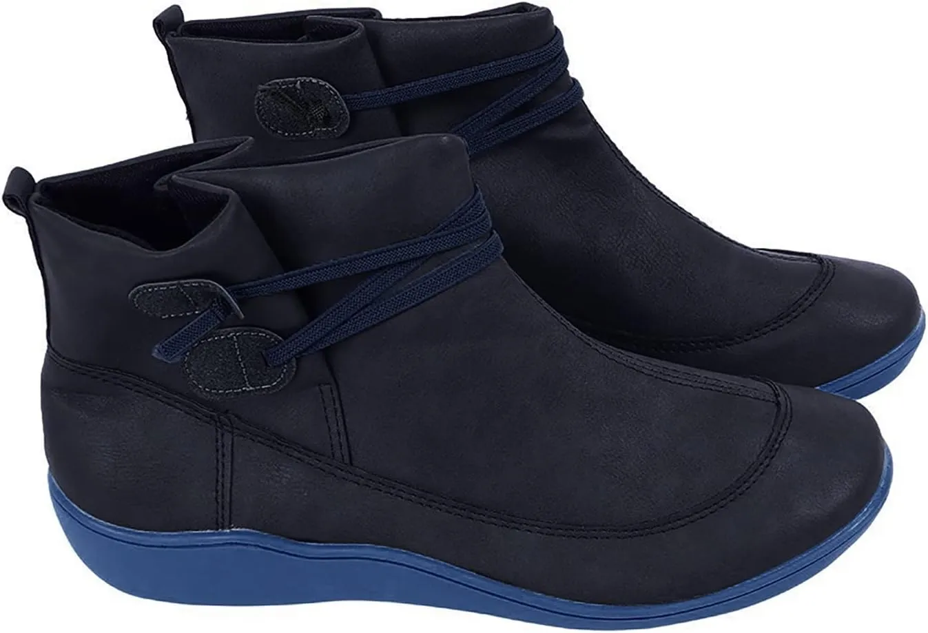 Women's Ankle Boots No Heel Arch Support Booties Vintage Leather Damping Boots Side Zipper Flat Heel Booties