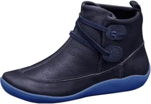 Women's Ankle Boots No Heel Arch Support Booties Vintage Leather Damping Boots Side Zipper Flat Heel Booties