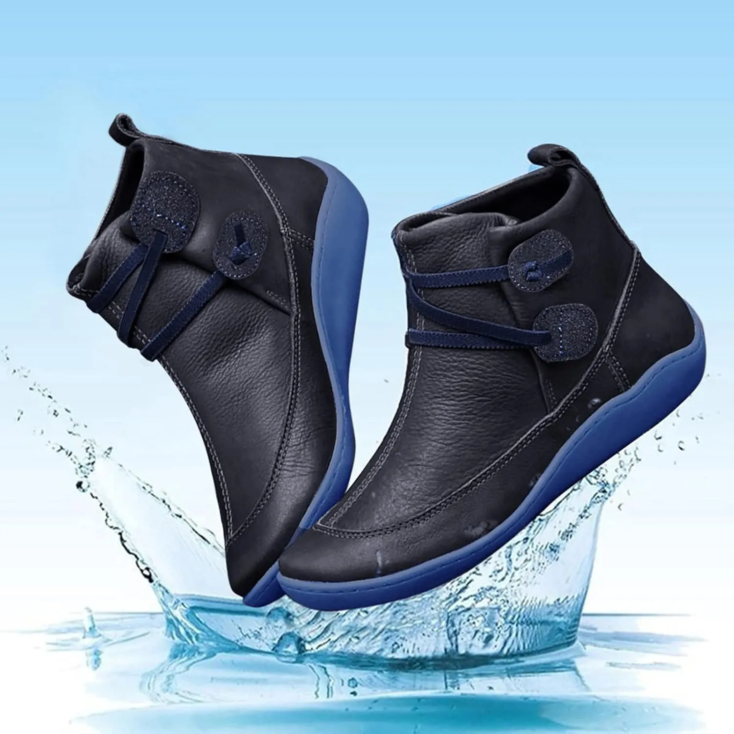 Women's Ankle Boots No Heel Arch Support Booties Vintage Leather Damping Boots Side Zipper Flat Heel Booties