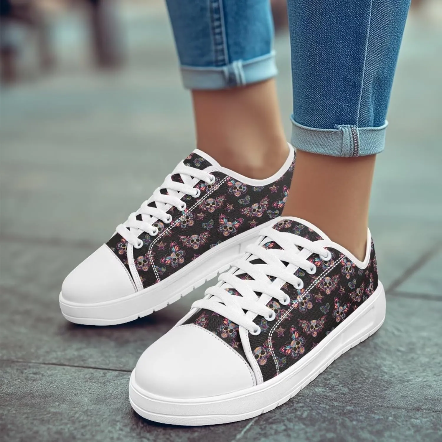 Womens Canvas Sneakers Lightweight Lace Up Fashion Comfortable Canvas Shoes Low Top Slip On Casual Tennis Walking Footwear
