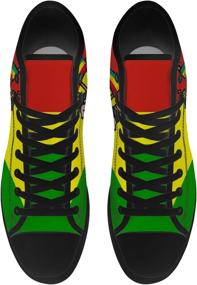 Women's Men's Rasta Shoes Reggae High Top Canvas Sneakers Lace Up Casual Walking Shoes Gifts for Men Women