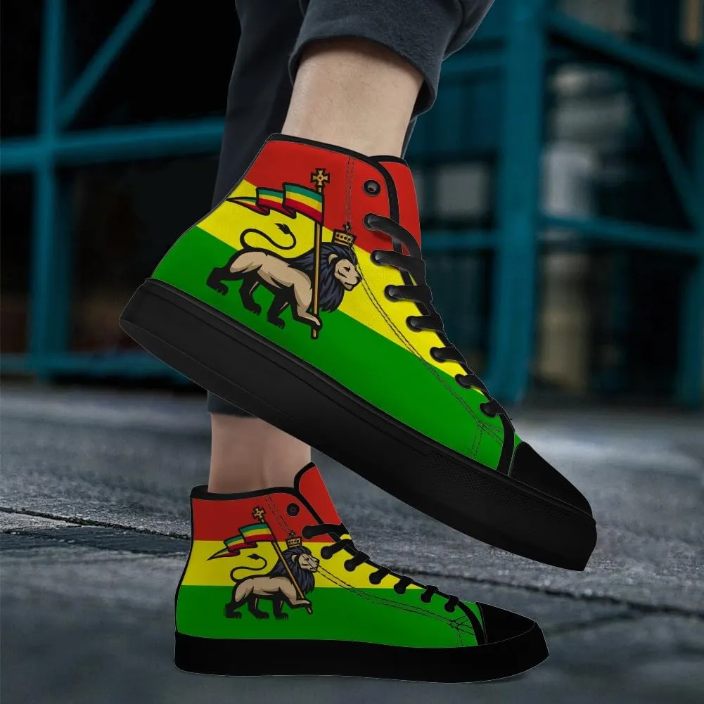 Women's Men's Rasta Shoes Reggae High Top Canvas Sneakers Lace Up Casual Walking Shoes Gifts for Men Women