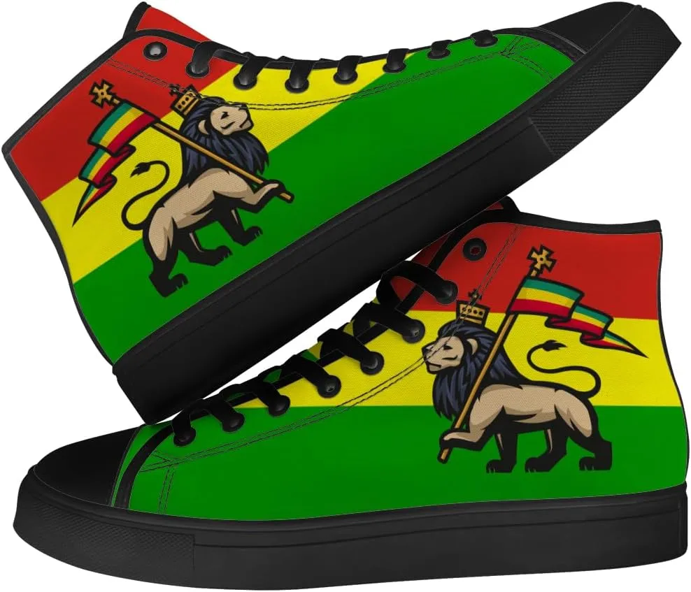 Women's Men's Rasta Shoes Reggae High Top Canvas Sneakers Lace Up Casual Walking Shoes Gifts for Men Women