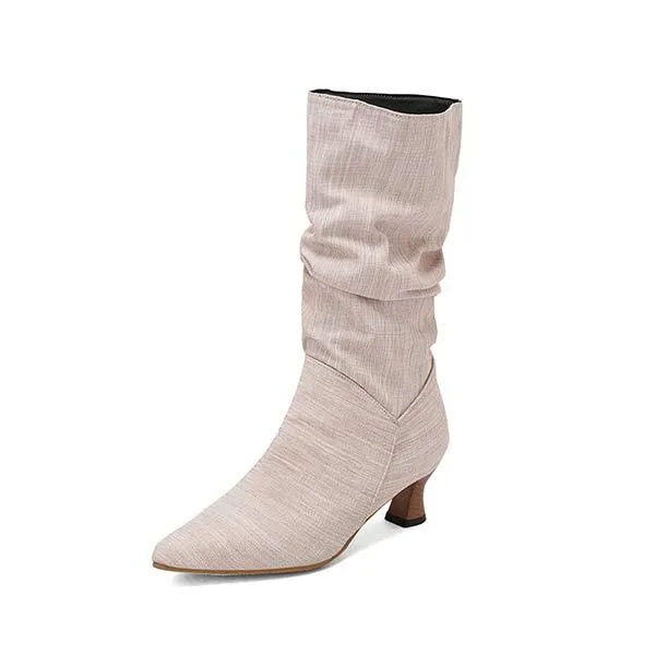 Women's Pointed-Toe Mid-Calf Denim Boots 46390470C