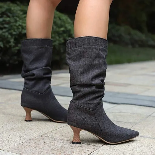 Women's Pointed-Toe Mid-Calf Denim Boots 46390470C