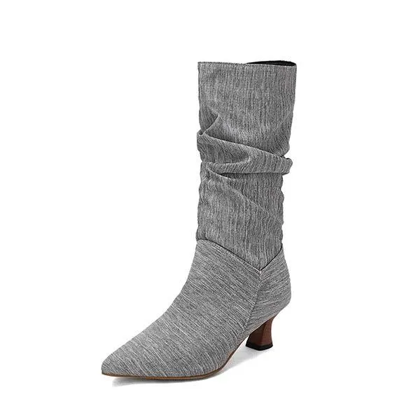Women's Pointed-Toe Mid-Calf Denim Boots 46390470C