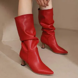 Women's Pointed-Toe Mid-Calf Denim Boots 46390470C