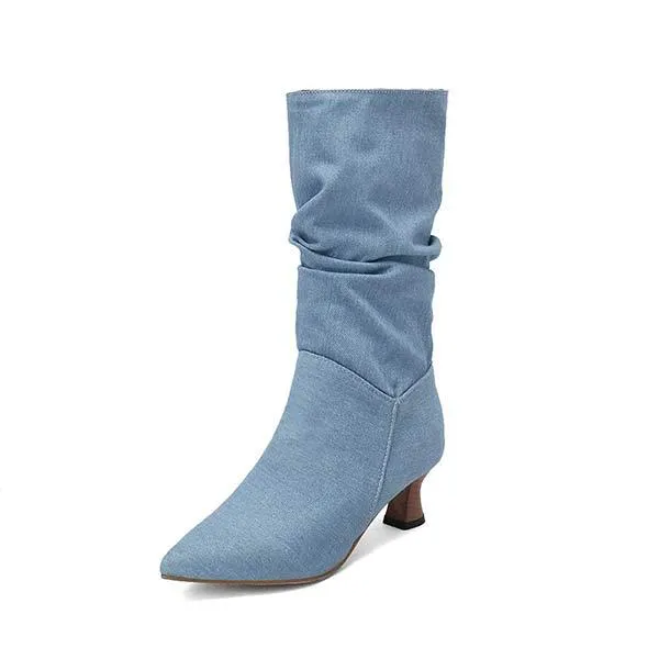 Women's Pointed-Toe Mid-Calf Denim Boots 46390470C