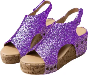 Women's Sandals Comfortable Walking Open Toe Ankle Strap Casual Flatform Platform Wedge Sandals Rhinestone Summer Dress Shoes