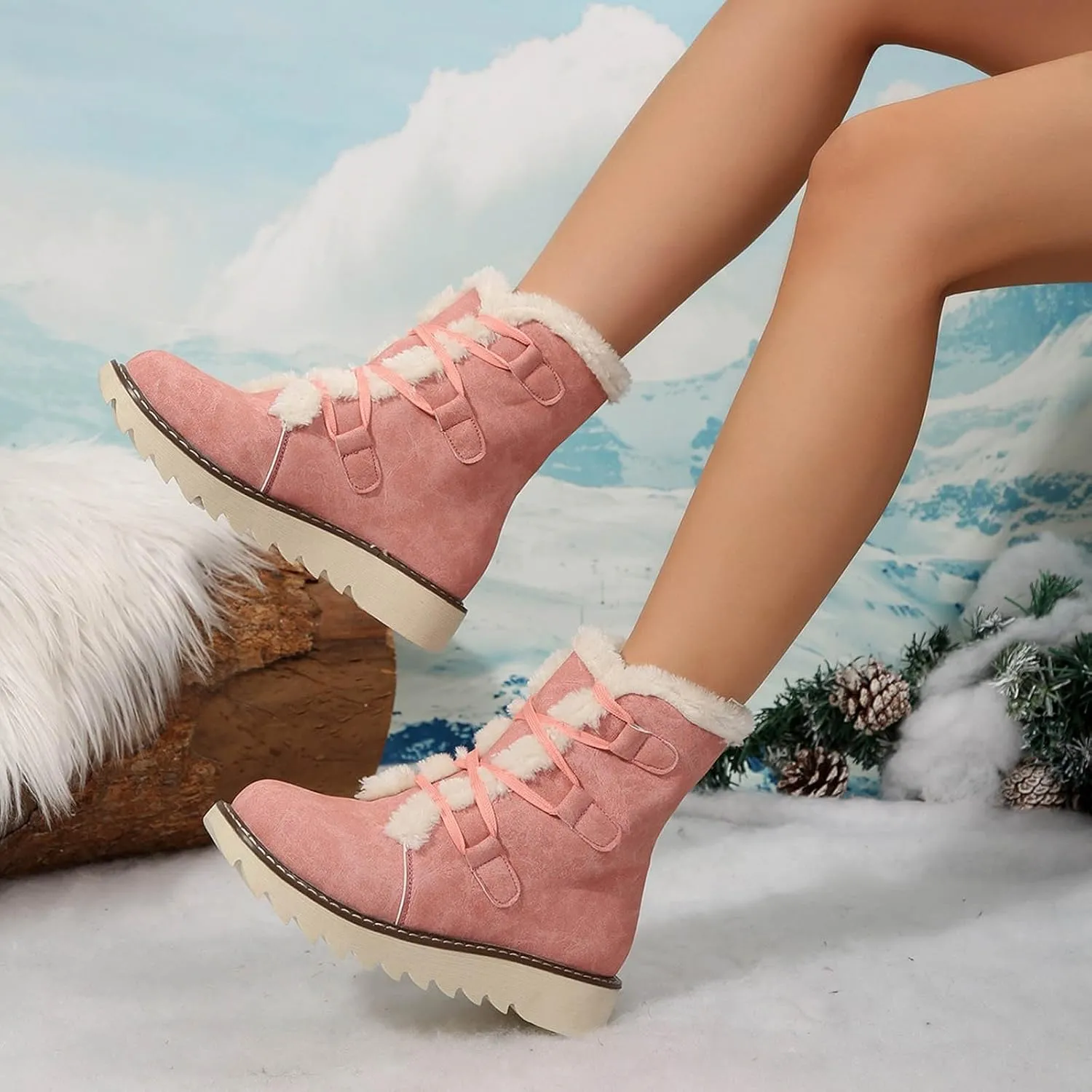 Women's Snow Boots Winter Suede High Snow Boots,Lightweight Cozy Thermal Fur Lining Non-slip Waterproof Ankle Booties